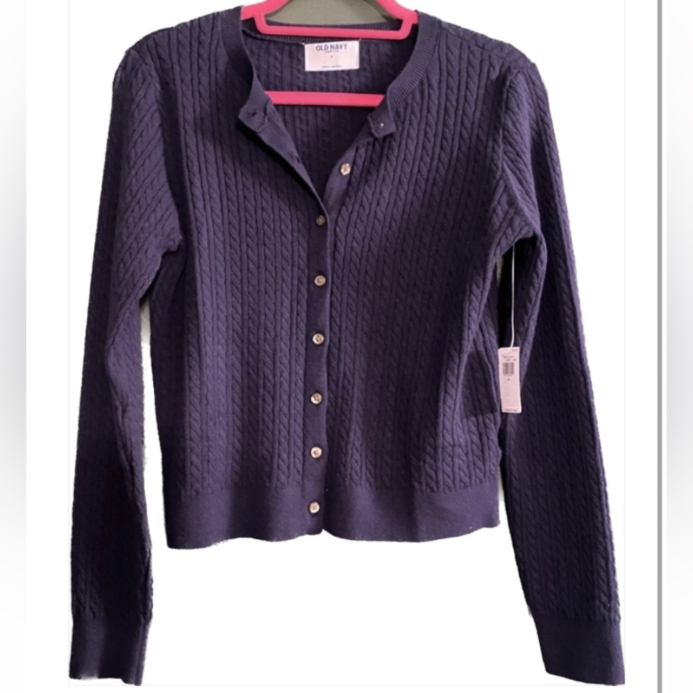 NWT cable knit cardigan Old Navy SoSoft Dark Blue Sweater braided twist cropped